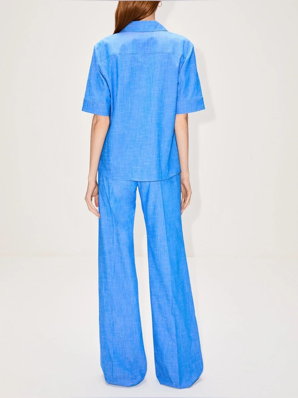 Callas Milano Vesper Short Sleeve Shirt in Bright Indigo, Size 40 (US 4, Small)
